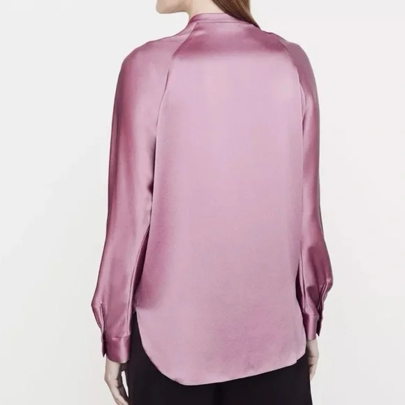 Vince Silk Satin Band-Collar Blouse in Begonia color - Picture 3 of 4